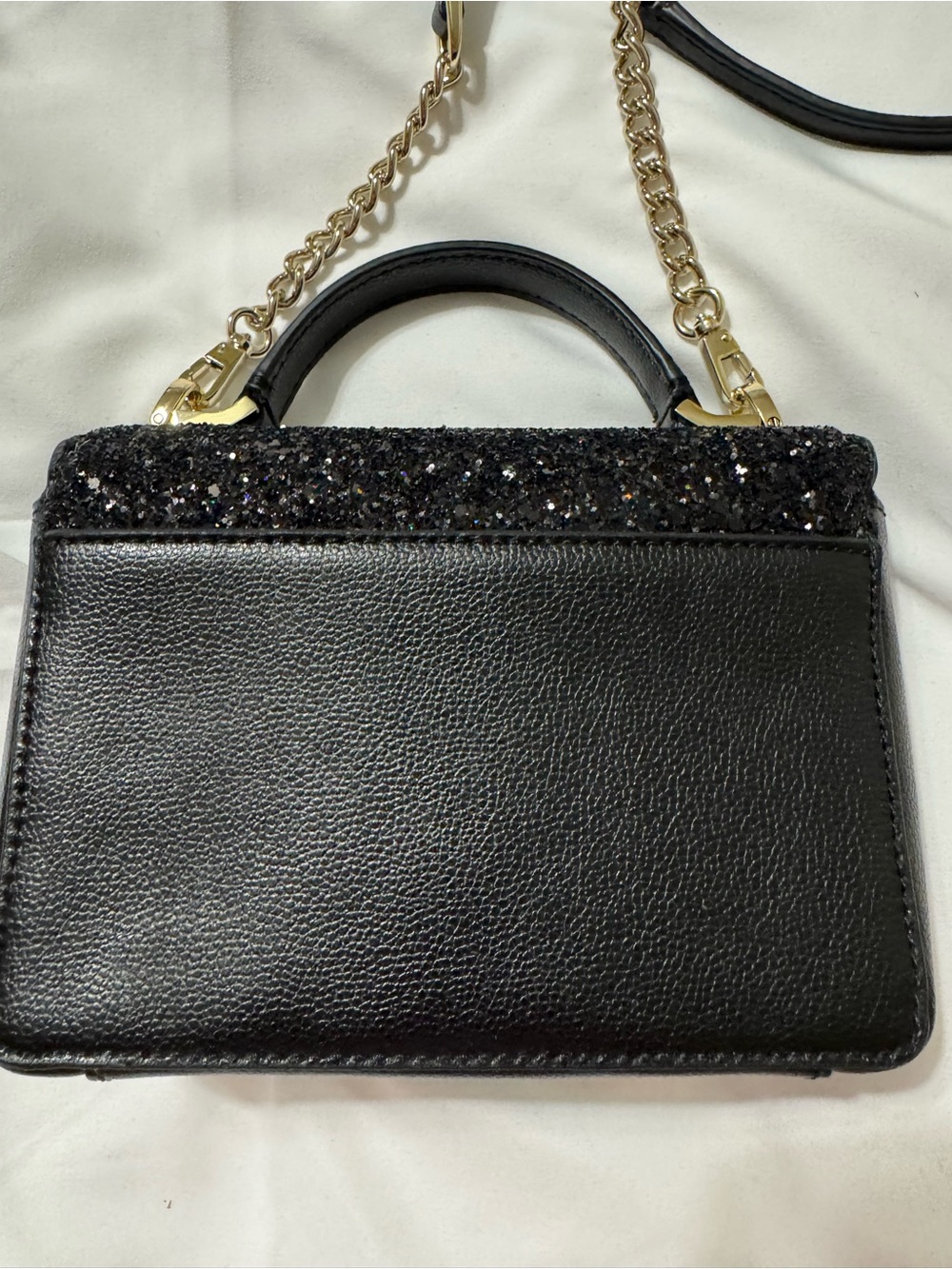 Kate Spade New York Black Glitter Crossbody Satchel Bag Gold Chain Strap - Picture 3 of 5